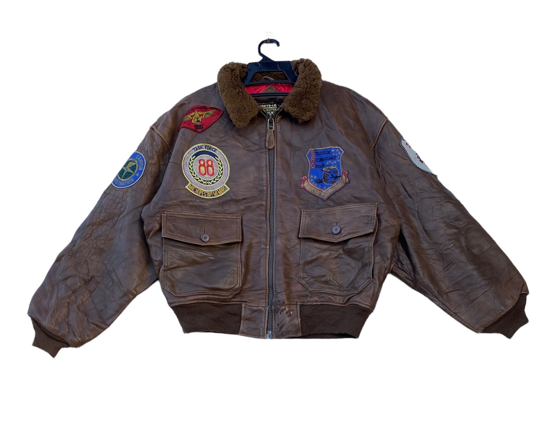 Vtg 90Er Jahre Machope Staf Mitglied Luftwaffe Typ A-2 Lederjacke Patch Logos Lammkragen Große Größe von MRVINTAGECOLLECTION