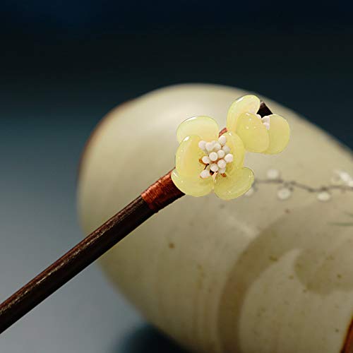 Haarnadel Chinesische Frauen-Haarstäbchen, handgefertigt, geschnitzte Haarspangen, Holz-Haar-Essstäbchen-Stifte, Hanfu-Kleid, Haarstäbchen, Retro-Dekoration ( Color : Yellow ) von MRXFN