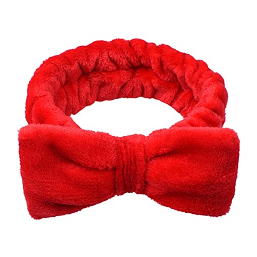 Haarnadel Make-up-Stirnband, elastisch, süßes Bowtie-Design, Spa-Stirnband for Frauen, Mädchen, rot (Color : Red) von MRXFN