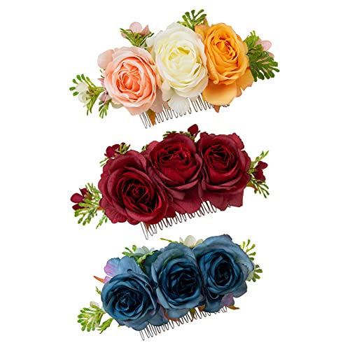 Haarnadel Simulierte Rosenblüten-Haarkämme Zarte Metall-Haar-Seitenkämme Elegante Braut-Hochzeits-Haarkämme Einfache modische Kopfstücke Dekorative Haarspange Haarschmuck for Frauen Mädchen (Color : von MRXFN