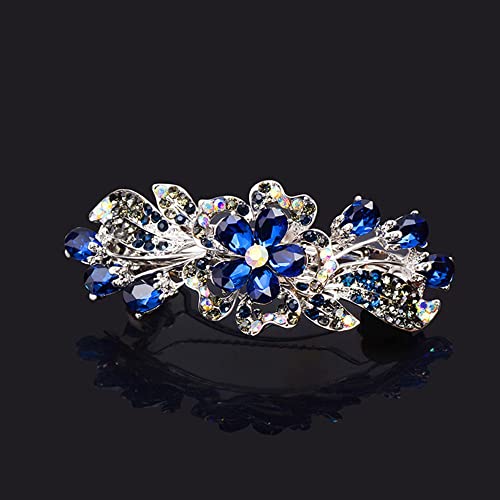 Haarnadel Strass-Blumen-Haarspange for Frauen Mädchen, glänzende Diamant-Blumen-Feder-Clips, Kristall-Strass-Blumenmuster-Haar-Feder-Clip-Haarnadel ( Color : Blue ) von MRXFN