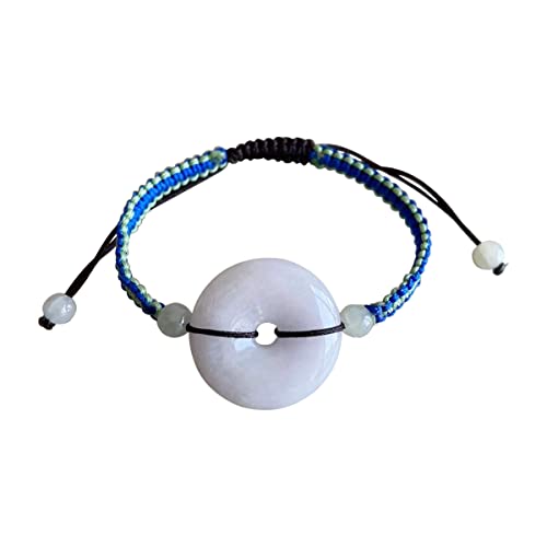 MRXFN Armband Natürliche A Grade Jade Jadeite Armband geknotet Jade Donut Armband, Jade Armband, Jade Donut Armband Edelstein Armband Jade Armband, verstellbar Damenschmuck (Color : Blue) von MRXFN