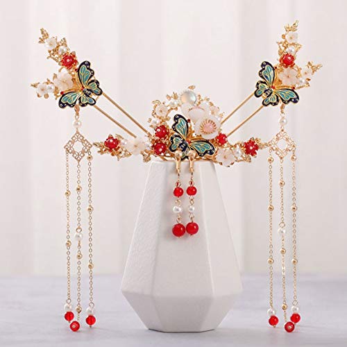 MRXFN Haarnadel Antiker Stil Quaste Schütteln Gold Schmetterling Haarnadel Perle Quaste Blumen Haar Stick Chinesisch Hanfu Kopfschmuck Frauen Haarschmuck von MRXFN