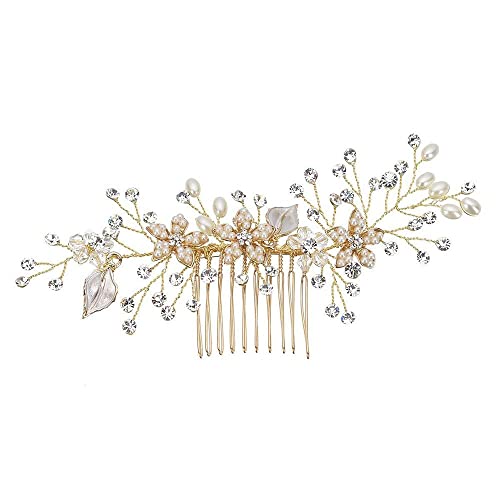 MRXFN Haarnadel Hochzeit Haarnadeln Blume Haarnadeln Legierung Blätter Handgefertigte Haarspange Braut Haarkamm Haarschmuck Braut Haarnadel Blätter Haarnadel for Frauen (Size : B-Gold) von MRXFN