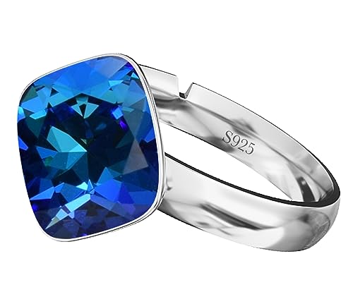 925 Sterling Silber 44 farben Rhombus Ringe für Damen Verstellbarer mit Marken Kristalle - Glänzend Cubic Zirkonia Ring Fingerring Kommt in Schmuck Geschenk Box (Bermuda Blue) von MŚ 1997 MENNICA ŚWIDNICKA