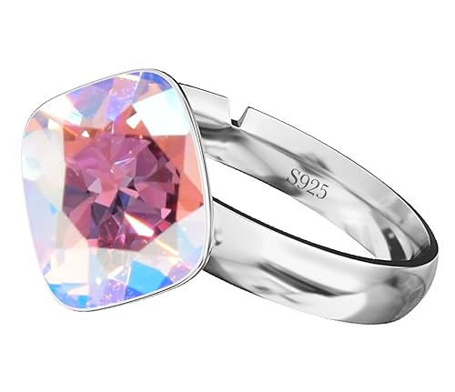 925 Sterling Silber 44 farben Rhombus Ringe für Damen Verstellbarer mit Marken Kristalle - Glänzend Cubic Zirkonia Ring Fingerring Kommt in Schmuck Geschenk Box (Light Rose Shimmer) von MŚ 1997 MENNICA ŚWIDNICKA