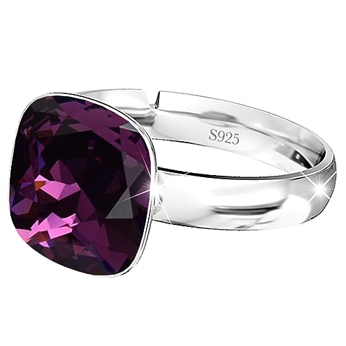 925 Sterling Silber 44 farben Ringe für Damen Verstellbarer mit Marken Kristalle, Glänzend Cubic Zirkonia Ring Fingerring Kommt in Schmuck Geschenk Box (Ametyst) von MŚ 1997 MENNICA ŚWIDNICKA