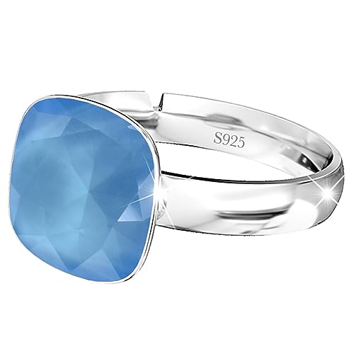 925 Sterling Silber 44 farben Ringe für Damen Verstellbarer mit Marken Kristalle, Glänzend Cubic Zirkonia Ring Fingerring Kommt in Schmuck Geschenk Box (Azure Blue) von MŚ 1997 MENNICA ŚWIDNICKA