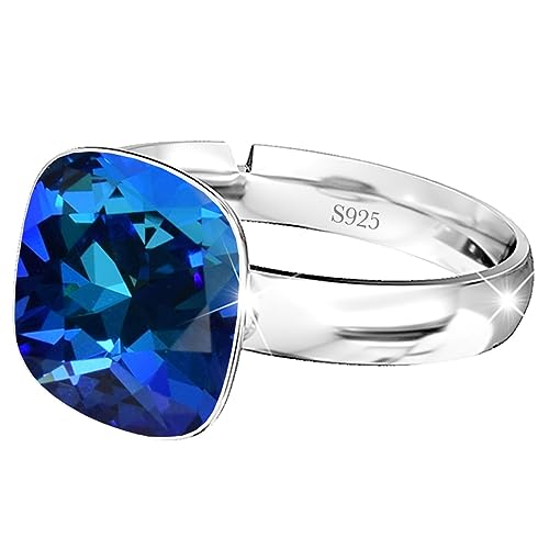 925 Sterling Silber 44 farben Ringe für Damen Verstellbarer mit Marken Kristalle, Glänzend Cubic Zirkonia Ring Fingerring Kommt in Schmuck Geschenk Box (Bermuda Blue) von MŚ 1997 MENNICA ŚWIDNICKA