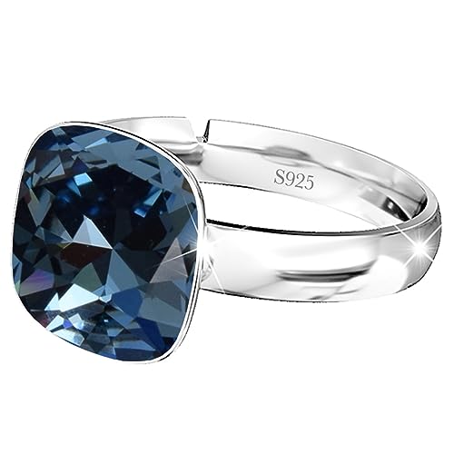 925 Sterling Silber 44 farben Ringe für Damen Verstellbarer mit Marken Kristalle, Glänzend Cubic Zirkonia Ring Fingerring Kommt in Schmuck Geschenk Box (Denim Blue) von MŚ 1997 MENNICA ŚWIDNICKA