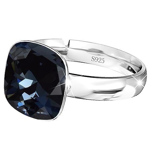 925 Sterling Silber 44 farben Ringe für Damen Verstellbarer mit Marken Kristalle, Glänzend Cubic Zirkonia Ring Fingerring Kommt in Schmuck Geschenk Box (Graphit) von MŚ 1997 MENNICA ŚWIDNICKA