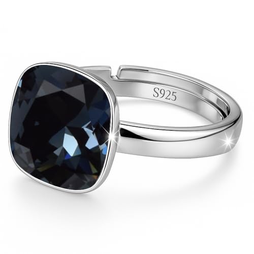 925 Sterling Silber 44 farben Ringe für Damen Verstellbarer mit Marken Kristalle, Glänzend Cubic Zirkonia Ring Fingerring Kommt in Schmuck Geschenk Box (Graphit) von MŚ 1997 MENNICA ŚWIDNICKA