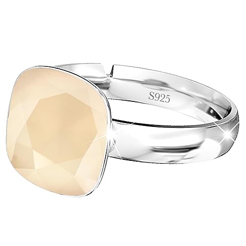 925 Sterling Silber 44 farben Ringe für Damen Verstellbarer mit Marken Kristalle, Glänzend Cubic Zirkonia Ring Fingerring Kommt in Schmuck Geschenk Box (Ivory) von MŚ 1997 MENNICA ŚWIDNICKA