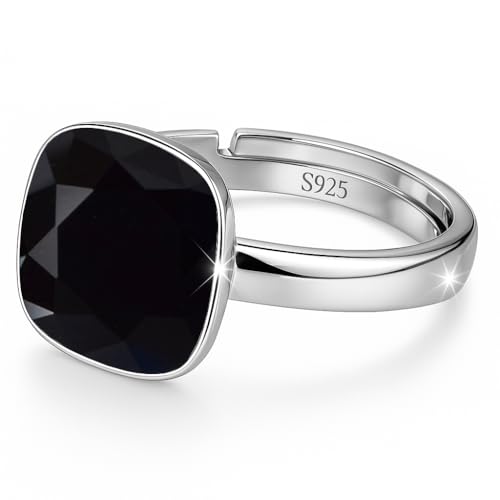 925 Sterling Silber 44 farben Ringe für Damen Verstellbarer mit Marken Kristalle, Glänzend Cubic Zirkonia Ring Fingerring Kommt in Schmuck Geschenk Box (Jet) von MŚ 1997 MENNICA ŚWIDNICKA