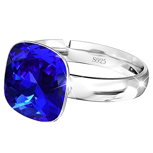 925 Sterling Silber 44 farben Ringe für Damen Verstellbarer mit Marken Kristalle, Glänzend Cubic Zirkonia Ring Fingerring Kommt in Schmuck Geschenk Box (Majestic Blue) von MŚ 1997 MENNICA ŚWIDNICKA