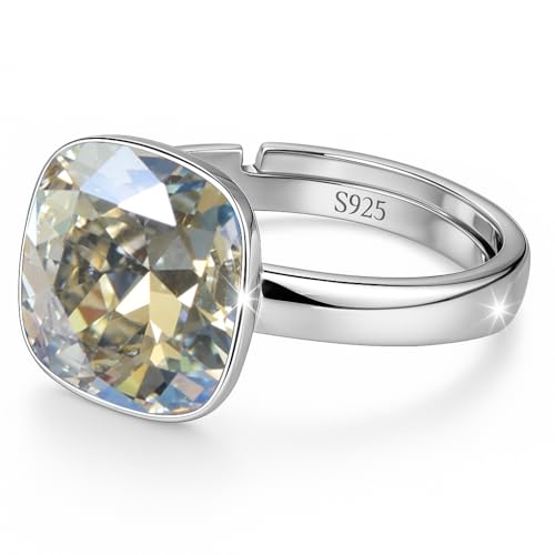 925 Sterling Silber 44 farben Ringe für Damen Verstellbarer mit Marken Kristalle, Glänzend Cubic Zirkonia Ring Fingerring Kommt in Schmuck Geschenk Box (Moonlight) von MŚ 1997 MENNICA ŚWIDNICKA