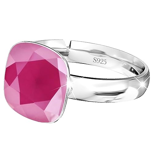 925 Sterling Silber 44 farben Ringe für Damen Verstellbarer mit Marken Kristalle, Glänzend Cubic Zirkonia Ring Fingerring Kommt in Schmuck Geschenk Box (Peony Pink) von MŚ 1997 MENNICA ŚWIDNICKA