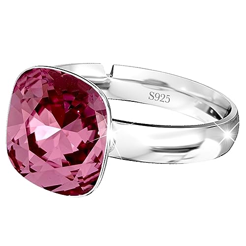 925 Sterling Silber 44 farben Ringe für Damen Verstellbarer mit Marken Kristalle, Glänzend Cubic Zirkonia Ring Fingerring Kommt in Schmuck Geschenk Box (Rose) von MŚ 1997 MENNICA ŚWIDNICKA