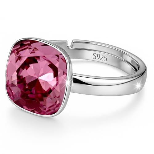 925 Sterling Silber 44 farben Ringe für Damen Verstellbarer mit Marken Kristalle, Glänzend Cubic Zirkonia Ring Fingerring Kommt in Schmuck Geschenk Box (Rose) von MŚ 1997 MENNICA ŚWIDNICKA