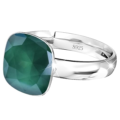 925 Sterling Silber 44 farben Ringe für Damen Verstellbarer mit Marken Kristalle, Glänzend Cubic Zirkonia Ring Fingerring Kommt in Schmuck Geschenk Box (Royal Green) von MŚ 1997 MENNICA ŚWIDNICKA