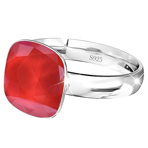 925 Sterling Silber 44 farben Ringe für Damen Verstellbarer mit Marken Kristalle, Glänzend Cubic Zirkonia Ring Fingerring Kommt in Schmuck Geschenk Box (Royal Red) von MŚ 1997 MENNICA ŚWIDNICKA