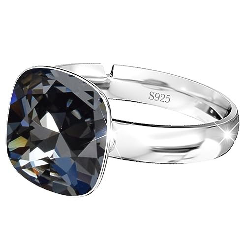 925 Sterling Silber 44 farben Ringe für Damen Verstellbarer mit Marken Kristalle, Glänzend Cubic Zirkonia Ring Fingerring Kommt in Schmuck Geschenk Box (Silver Night) von MŚ 1997 MENNICA ŚWIDNICKA