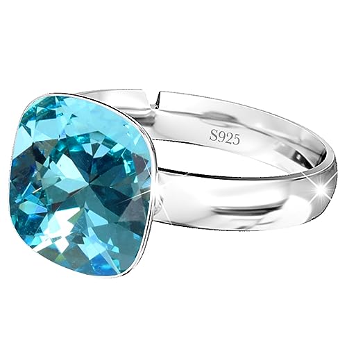 925 Sterling Silber 44 farben Ringe für Damen Verstellbarer mit Marken Kristalle, Glänzend Cubic Zirkonia Ring Fingerring Kommt in Schmuck Geschenk Box (Turkus) von MŚ 1997 MENNICA ŚWIDNICKA