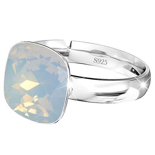 925 Sterling Silber 44 farben Ringe für Damen Verstellbarer mit Marken Kristalle, Glänzend Cubic Zirkonia Ring Fingerring Kommt in Schmuck Geschenk Box (White Opal) von MŚ 1997 MENNICA ŚWIDNICKA