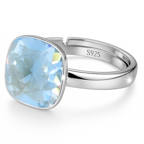925 Sterling Silber 44 farben Ringe für Damen Verstellbarer mit Marken Kristalle - Glänzend Cubic Zirkonia Ring Fingerring Kommt in Schmuck Geschenk Box (Aquamarine Ignite) von MŚ 1997 MENNICA ŚWIDNICKA