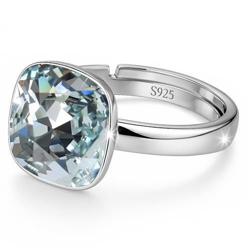 925 Sterling Silber 44 farben Ringe für Damen Verstellbarer mit Marken Kristalle - Glänzend Cubic Zirkonia Ring Fingerring Kommt in Schmuck Geschenk Box (Light Azore) von MŚ 1997 MENNICA ŚWIDNICKA
