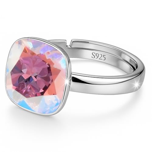 925 Sterling Silber 44 farben Ringe für Damen Verstellbarer mit Marken Kristalle - Glänzend Cubic Zirkonia Ring Fingerring Kommt in Schmuck Geschenk Box (Light Rose Shimmer) von MŚ 1997 MENNICA ŚWIDNICKA