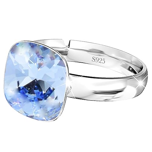 925 Sterling Silber 44 farben Ringe für Damen Verstellbarer mit Marken Kristalle - Glänzend Cubic Zirkonia Ring Fingerring Kommt in Schmuck Geschenk Box (Light Sapphir) von MŚ 1997 MENNICA ŚWIDNICKA