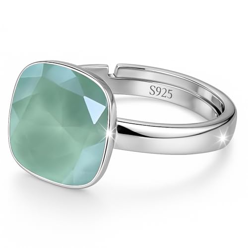 925 Sterling Silber 44 farben Ringe für Damen Verstellbarer mit Marken Kristalle - Glänzend Cubic Zirkonia Ring Fingerring Kommt in Schmuck Geschenk Box (Mint Green) von MŚ 1997 MENNICA ŚWIDNICKA