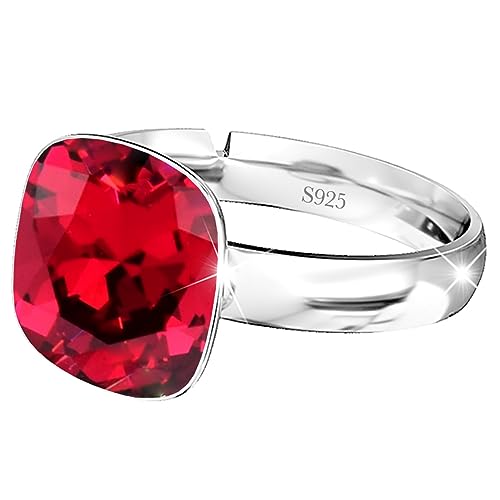 925 Sterling Silber 44 farben Ringe für Damen Verstellbarer mit Marken Kristalle - Glänzend Cubic Zirkonia Ring Fingerring Kommt in Schmuck Geschenk Box (Scarlet) von MŚ 1997 MENNICA ŚWIDNICKA