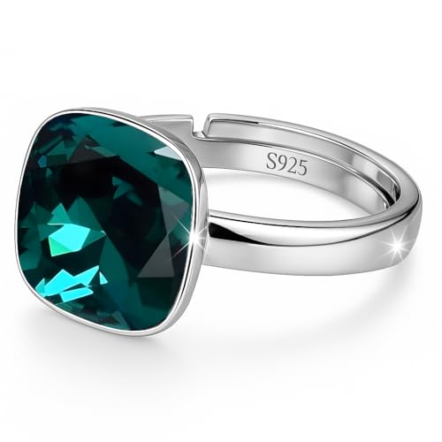 925 Sterling Silber 44 farben Ringe für Damen Verstellbarer mit Marken Kristalle - Glänzend Cubic Zirkonia Ring Fingerring Kommt in Schmuck Geschenk Box (Smaragd) von MŚ 1997 MENNICA ŚWIDNICKA