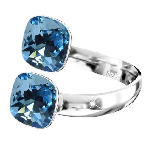 925 Sterling Silber Doppelt Kristall Ringe für Damen Verstellbarer mit Marken Kristalle - Glänzend Cubic Zirkonia Ring Fingerring Kommt in Schmuck Geschenk Box (Aquamarine) von MŚ 1997 MENNICA ŚWIDNICKA