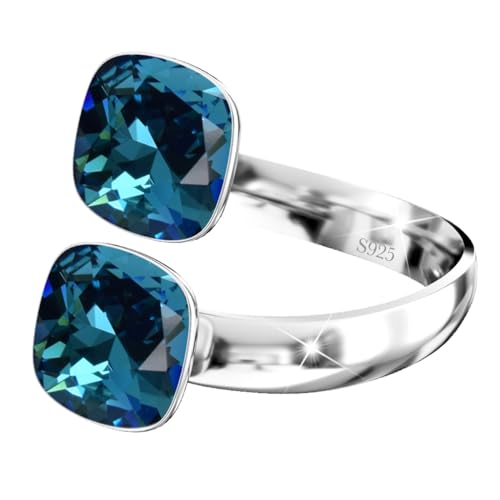 925 Sterling Silber Doppelt Kristall Ringe für Damen Verstellbarer mit Marken Kristalle - Glänzend Cubic Zirkonia Ring Fingerring Kommt in Schmuck Geschenk Box (Indygo) von MŚ 1997 MENNICA ŚWIDNICKA