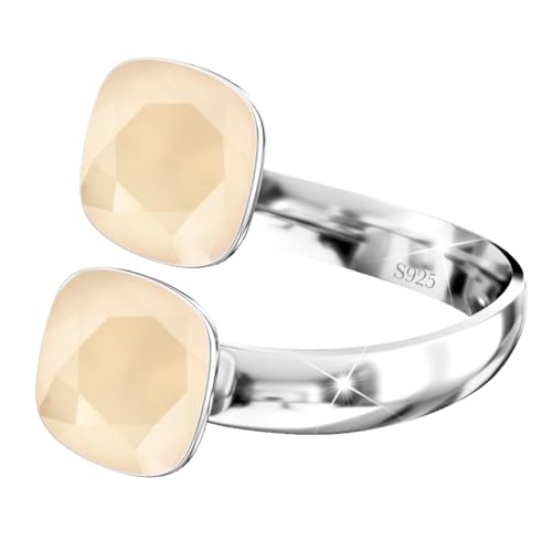 925 Sterling Silber Doppelt Kristall Ringe für Damen Verstellbarer mit Marken Kristalle - Glänzend Cubic Zirkonia Ring Fingerring Kommt in Schmuck Geschenk Box (Ivory) von MŚ 1997 MENNICA ŚWIDNICKA