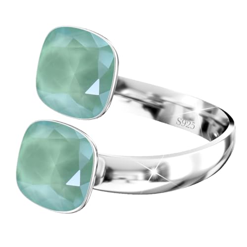 925 Sterling Silber Doppelt Kristall Ringe für Damen Verstellbarer mit Marken Kristalle - Glänzend Cubic Zirkonia Ring Fingerring Kommt in Schmuck Geschenk Box (Mint Green) von MŚ 1997 MENNICA ŚWIDNICKA