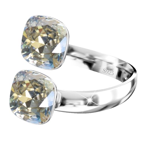 925 Sterling Silber Doppelt Kristall Ringe für Damen Verstellbarer mit Marken Kristalle - Glänzend Cubic Zirkonia Ring Fingerring Kommt in Schmuck Geschenk Box (Moonlight) von MŚ 1997 MENNICA ŚWIDNICKA