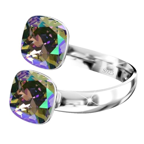 925 Sterling Silber Doppelt Kristall Ringe für Damen Verstellbarer mit Marken Kristalle - Glänzend Cubic Zirkonia Ring Fingerring Kommt in Schmuck Geschenk Box (Paradise Shine) von MŚ 1997 MENNICA ŚWIDNICKA