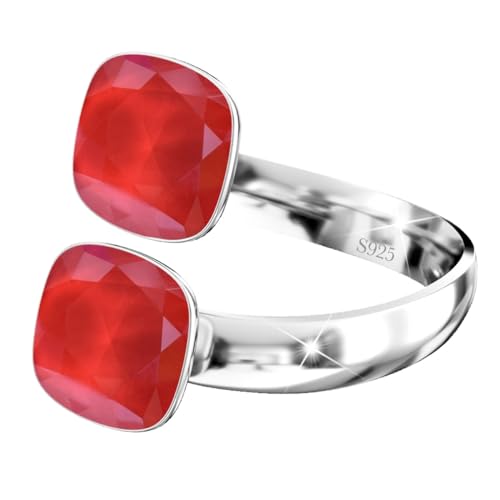 925 Sterling Silber Doppelt Kristall Ringe für Damen Verstellbarer mit Marken Kristalle - Glänzend Cubic Zirkonia Ring Fingerring Kommt in Schmuck Geschenk Box (Royal Red) von MŚ 1997 MENNICA ŚWIDNICKA