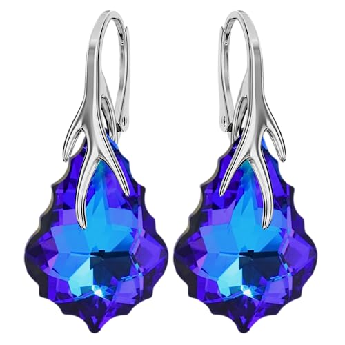 Baroque Hängende Ohrringe 925 Silber Österreichische Kristall - Schmuck Echt Silberne Ohrhanger für Frauen und Mädchen - Hängeohrringe Ideal für Geschenke für Frauen (Heliotrope) von MŚ 1997 MENNICA ŚWIDNICKA