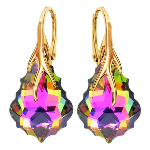 Baroque Hängende Ohrringe 925 Silber Vergoldet 24 K mit Marken Kristalle - Schmuck Echt Silberne Ohrhanger für Frauen und Mädchen - Hängeohrringe Ideal für Geschenke für Frauen (Vitrail Medium) von MŚ 1997 MENNICA ŚWIDNICKA