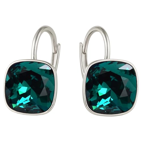 Damen Hängen Ohrringe Silber 925 mit Marken Kristalle Zirkonia - Schmuck Echt Silberne Hängende Ohrhanger für Frauen und Mädchen - Hängeohrringe Ideal Geschenk (Emerald) von MŚ 1997 MENNICA ŚWIDNICKA