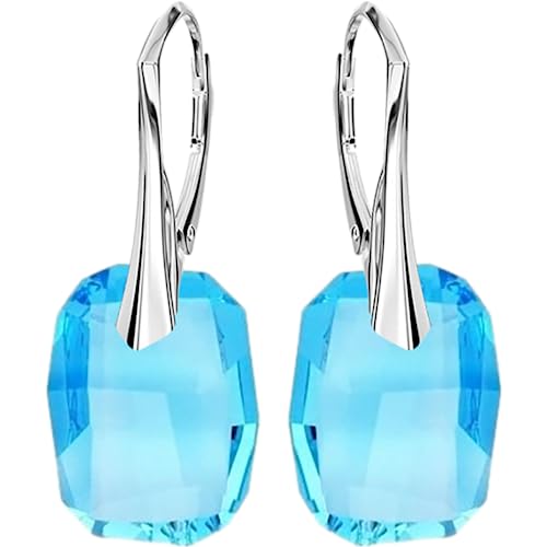 Graphic Hängende Ohrringe 925 Silber Vergoldet 24 K mit Österreichische Kristall - Schmuck Echt Silberne Ohrhanger für Frauen und Mädchen - Hängeohrringe Ideal für Geschenke für Frauen (Aquamarine) von MŚ 1997 MENNICA ŚWIDNICKA