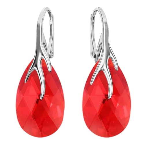 Hängen Silber Ohrringe 925 Silber mit Zirkonia - Schmuck für Frauen und Mädchen - Hängeohrringe Ideal für Geschenke für Frauen Hängende Damenohrringe (Light Siam) von MŚ 1997 MENNICA ŚWIDNICKA