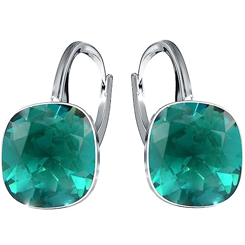 Hängende Ohrringe 925 Silber mit Marken Kristall Zirkonia - Damen Schmuck Echt Silberne Hänge Ohrhanger Ideal Geschenge (Emerald Ignite) von MŚ 1997 MENNICA ŚWIDNICKA