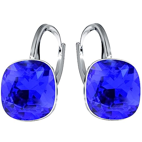 Hängende Ohrringe 925 Silber mit Marken Kristall Zirkonia - Damen Schmuck Echt Silberne Hänge Ohrhanger (Deep Blue) (Majestic Blue) von MŚ 1997 MENNICA ŚWIDNICKA