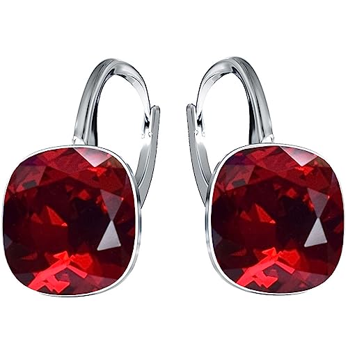 Hängende Ohrringe 925 Silber mit Marken Kristall Zirkonia - Damen Schmuck Echt Silberne Hänge Ohrhanger Ideal Geschenge (Rot) von MŚ 1997 MENNICA ŚWIDNICKA